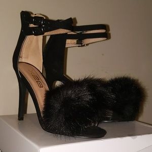 X2B faux fur heels